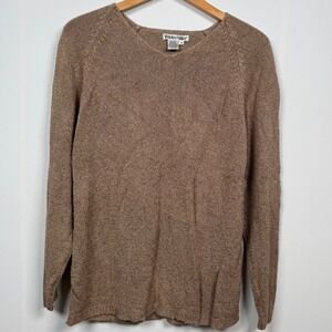 VTG WinterSilks Women M Silk Rayon V-Neck Knit Sweater Brown Minimalist‎ Capsule